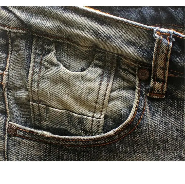 Men's Spring Autumn Casual Slim Jeans Pencil Pants Ripped Distressed Korean Vintage Retro Brand Beggar Trousers