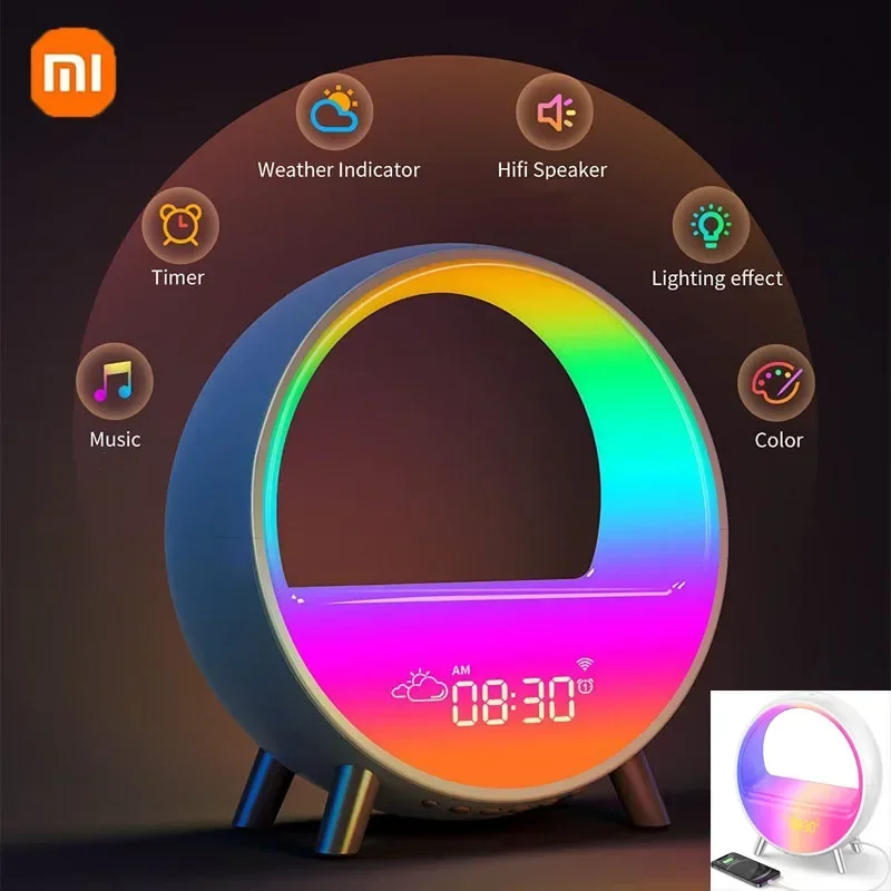 

Беспроводной светодиодный ночник Xiaomi, перезаряжаемый умный Bluetooth динамик, будильник, атмосферная настольная лампа RGB для украшения спальни