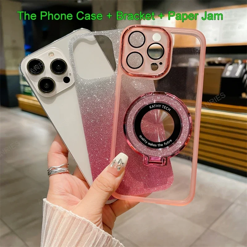 Glitter Clear Silicone Soft Case with Magnetic Bracket Back Cover