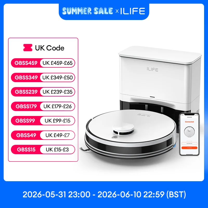 ILIFE A30 PRO 5000Pa Suction, Robot Vacuum and Mop Combo, Self emptying, 60 day capacity,  App/remote , 180 minute running time