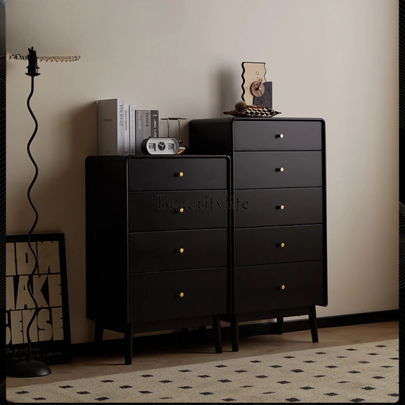 

Solid Wood Bedroom Chest of Drawers Modern Minimalist Black Locker