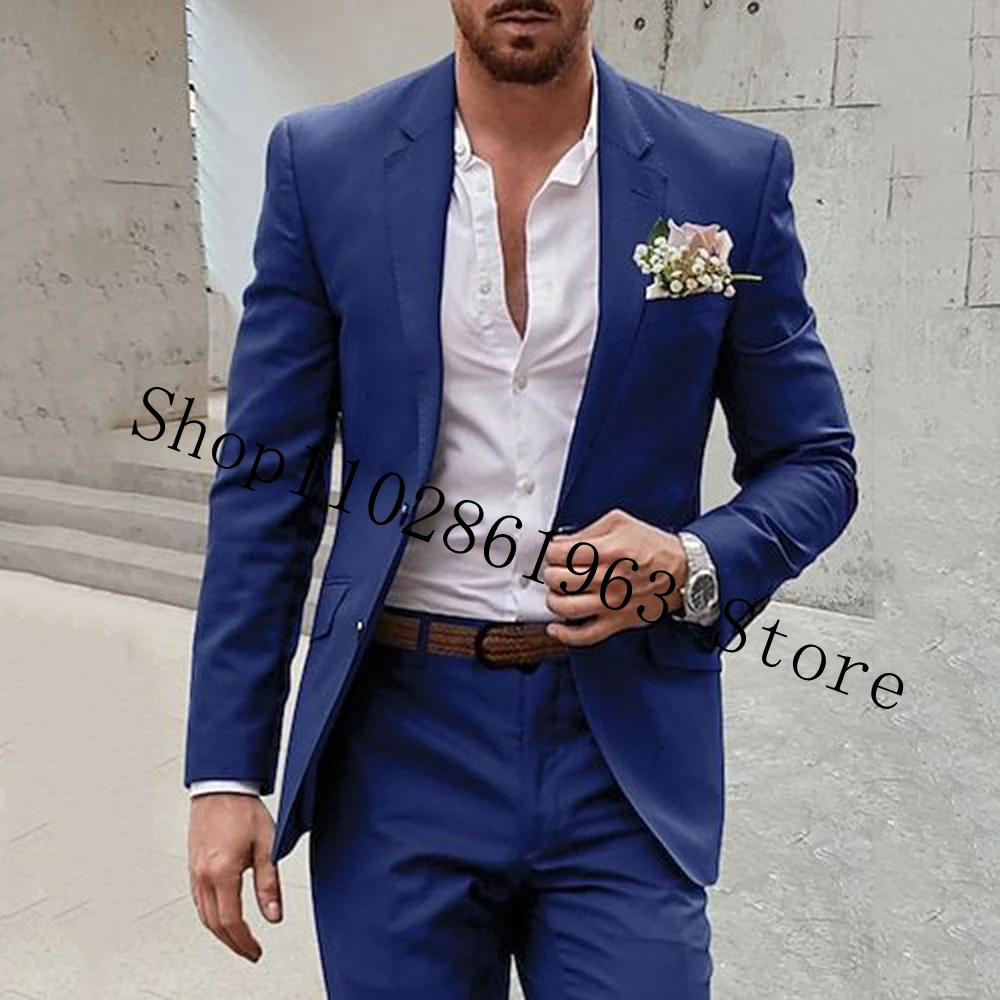 

Royal Blue Men Suits Notched Lapel Two Buttons 2 Pieces Best Men Groom Tuexdos For Wedding Blazer Pants Costume Homme Mariage