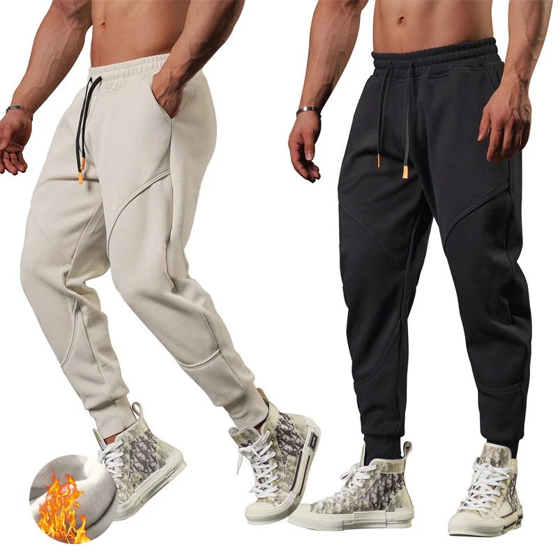 2023 Men\'s Winter Pants Thick Warm Sweats Thermal Lined Jogger Fleece Pants Big Trouser Male Plus Size Work 3XL black