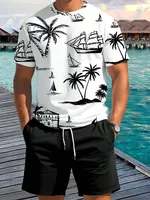Ensemble Short à manches courtes pour hommes, imprimé dégradé, mode hawaïenne, T-shirt décontracté d'été pour hommes, Short de plage en plein air 5