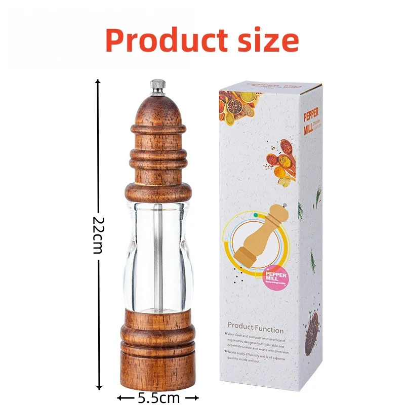 1pcs 8inch Classical Manual Oak Wood Salt and Pepper Grinder Spice Grinder Handheld Pepper Mills for Household Kitchen Tools