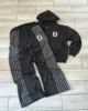 Y2K Zip Hooded Sweatpants Set Men Two Piece Hip Hop Embroidered Vintage Stripe Oversized Hooded Sweatshirt Casual Pants Set 1