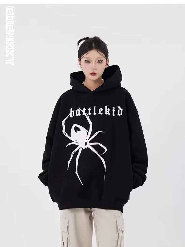

Y2k Vintage Hoodies Women Streetwear Spider Print Oversized Harajuku Letter Graphic Sweatshirt Female Hippie Aesthetic Autumn