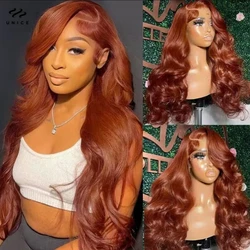 UNice Hair Copper Brown Body Wave 13x4 Lace Frontal Wig Pre Colored Pre Plucked Lace Front Human Hair Wigs for Women