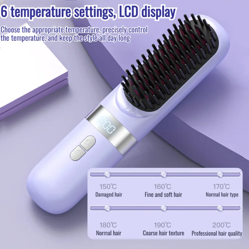 6speed temperature adjustment Styling Combs hair straightening comb digital display Household negative ion