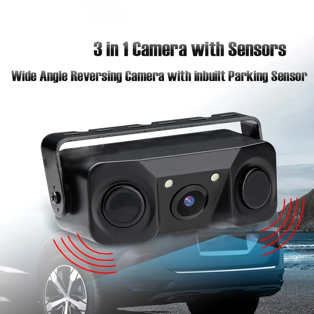 HD Car Rear View Camera 3 in 1 Parking Radar Detector Sensor Waterproof Night Vision LED Light,Optional 4.3-inch large screen