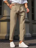 Vintage High Waisted Trousers For Mens Spring Autumn Stylish Pleated Straight Suit Pants Men Solid Color Business Casual Chinos