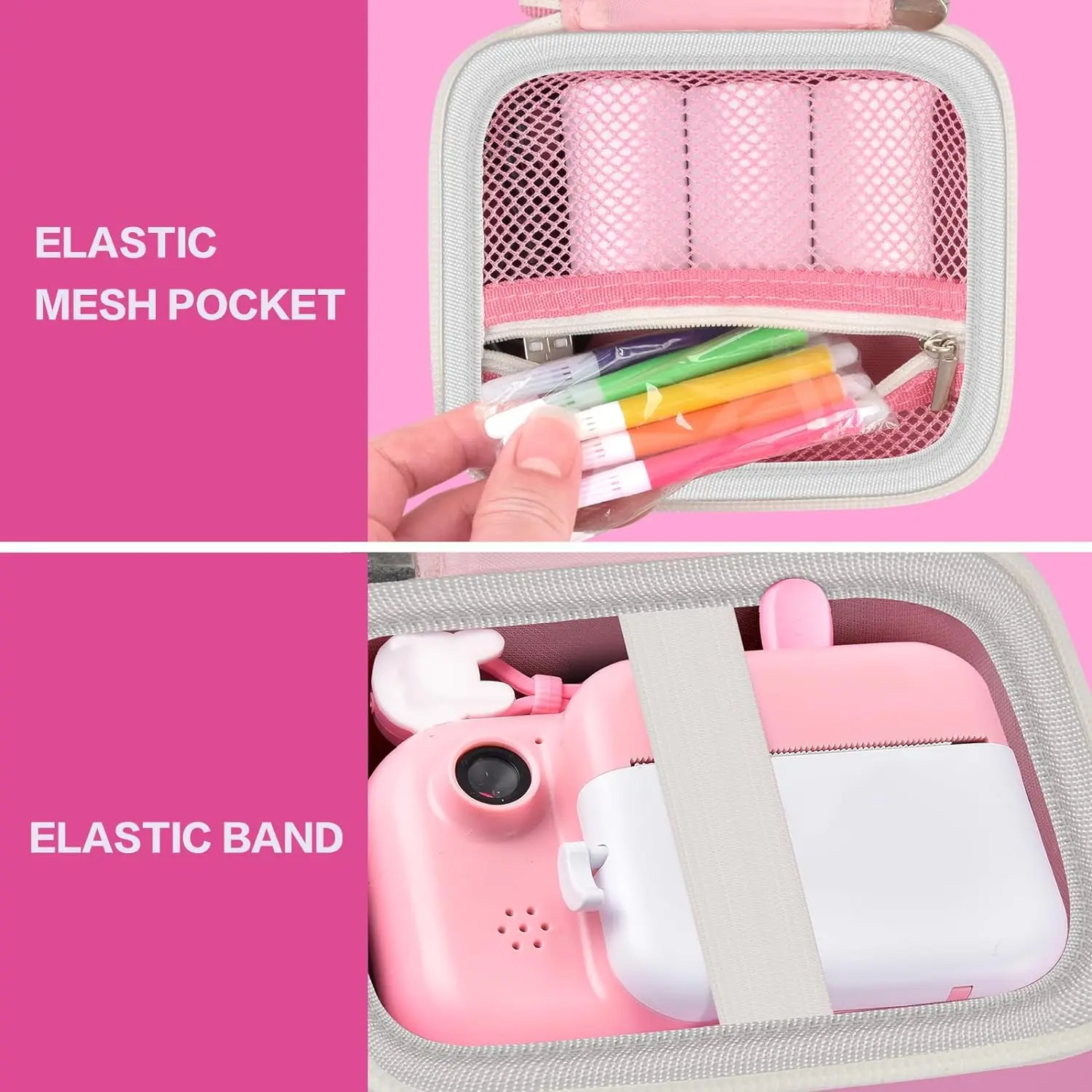 Étui pour appareil photo pour enfants, compatible avec l'appareil photo instantané pour enfants, sac de rangement pour caméras vidéo numériques pour filles, tout-petit