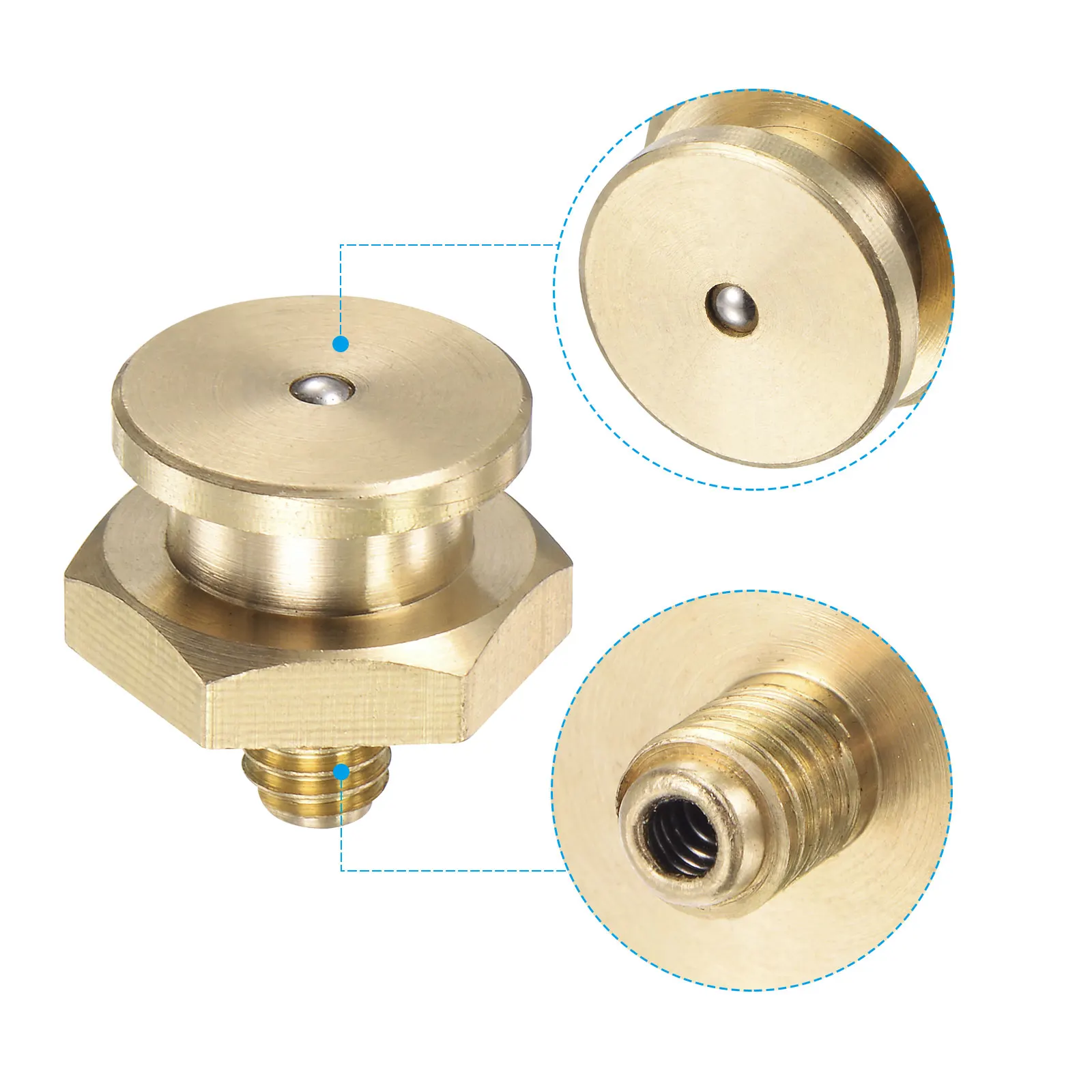 Uxcell Brass Push Button Grease Oil Cup M6x1 Male Thread Ball Oiler for Lubrication System 5