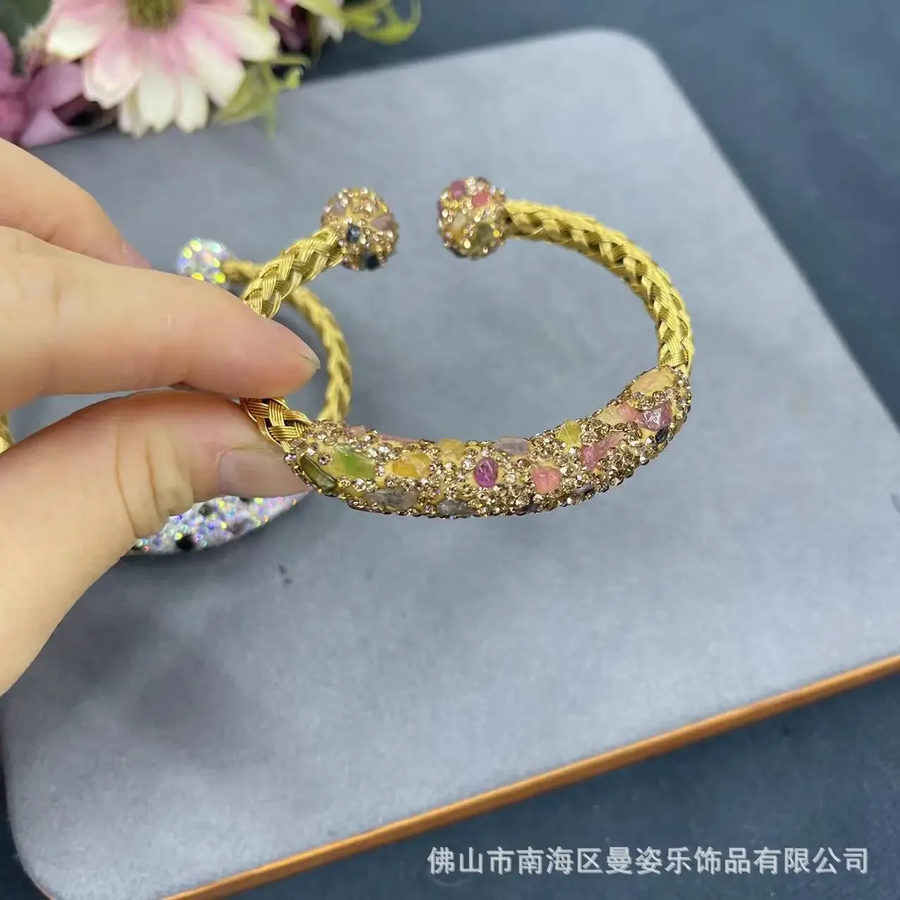 天然トルマリンブレスレット,色が変わる宝石,象眼細工,ステンレス鋼