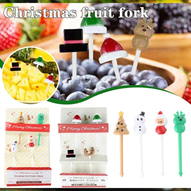 

4Pieces Reusable Lunch Box Toothpicks Cute Christmas Fruit Sign for Kids Adults Reusable Lunch Box Toothpick Fruit Picks
