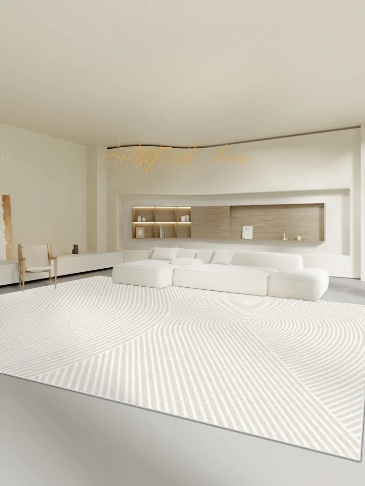 Beige Cream Style Living Room Carpet Large Size Striped Decorative Carpets Machine Washable Rug Soft Comfortable Bedroom Rugs 4