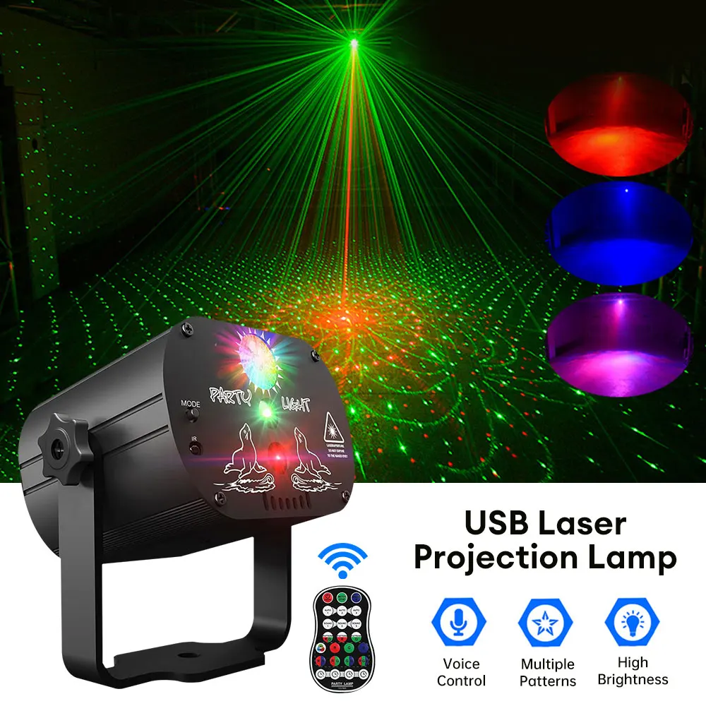 

60 Patterns Party Stage Projector Rhythm Control Disco Stage Laser Light RGB Remote Control Projection Light Effect Lamp