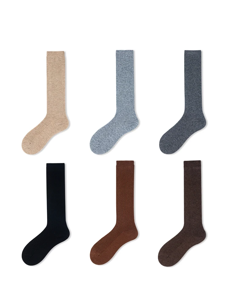 Wool Blend Calf Length Stocking Women's Knitted Long Socks Ribbed Winter Warm Casual Fine Yarn High Socks 1 Pairs Soft Christmas Wool Blend Stockings