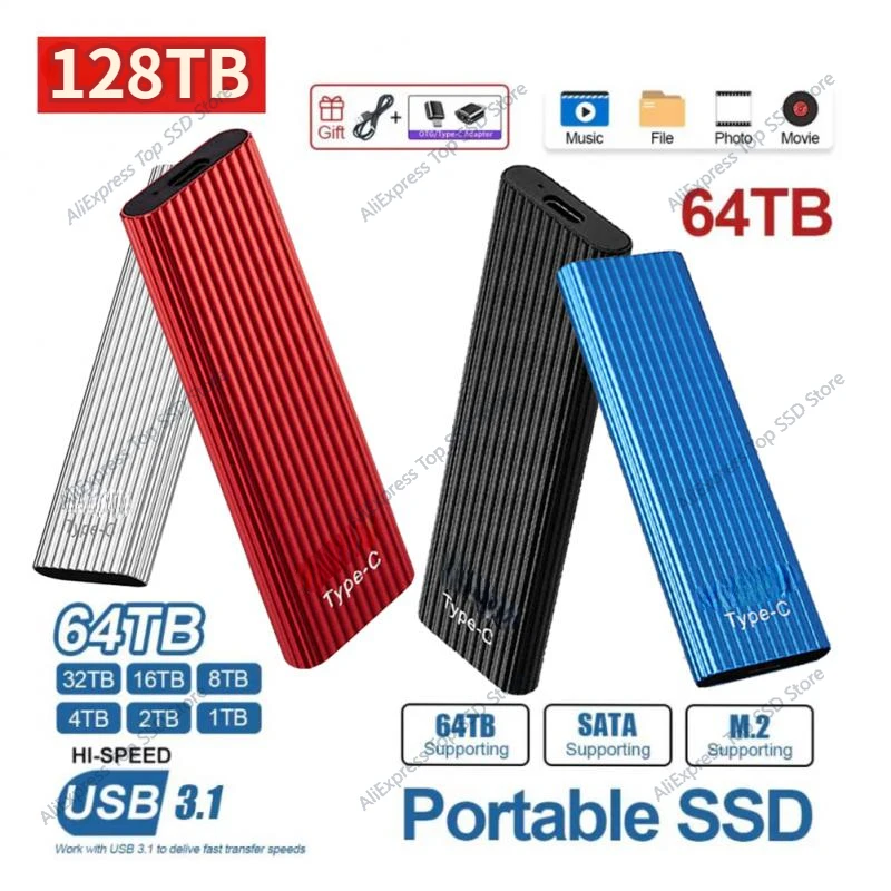 

Original High-speed Portable SSD 128TB 64TB External Hard Drive Storage Type-C USB 3.1 Interface For PC Laptops Computer tablet
