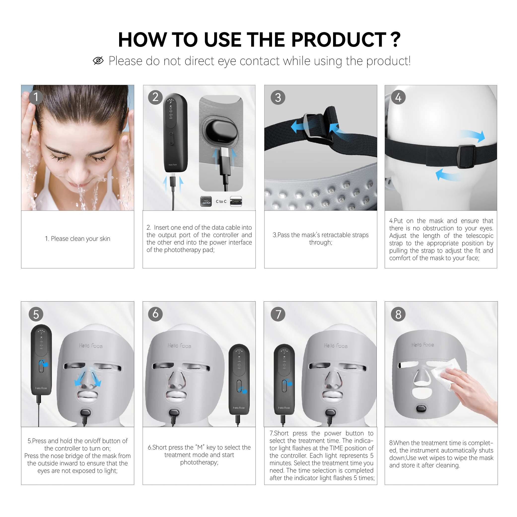 332 Beams Red Light Therapy LED Face Mask 4 Colors Facial 850nm Near Infrared Light Mask Anti Acne Scars Improve Deep Skin Layer