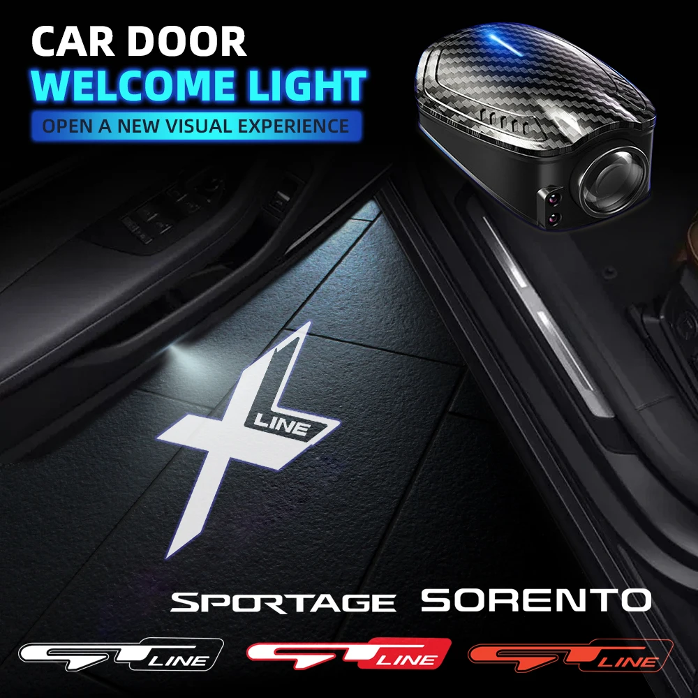 2Pcs Usb Ricaricabile Sportage Sorento Gt Line X Line Logo Car Door Hd Led Lamps Proiettore Luci Di Benvenuto Di Cortesia