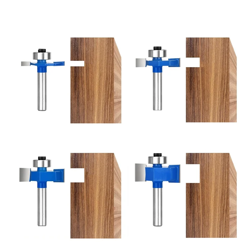 WCS-4Pcs Router Bits 1/4 Shank With 6 Bearings Set Rabbeting Router Bit For Wood Grooving With 1/2In To 1/4In Router Collet