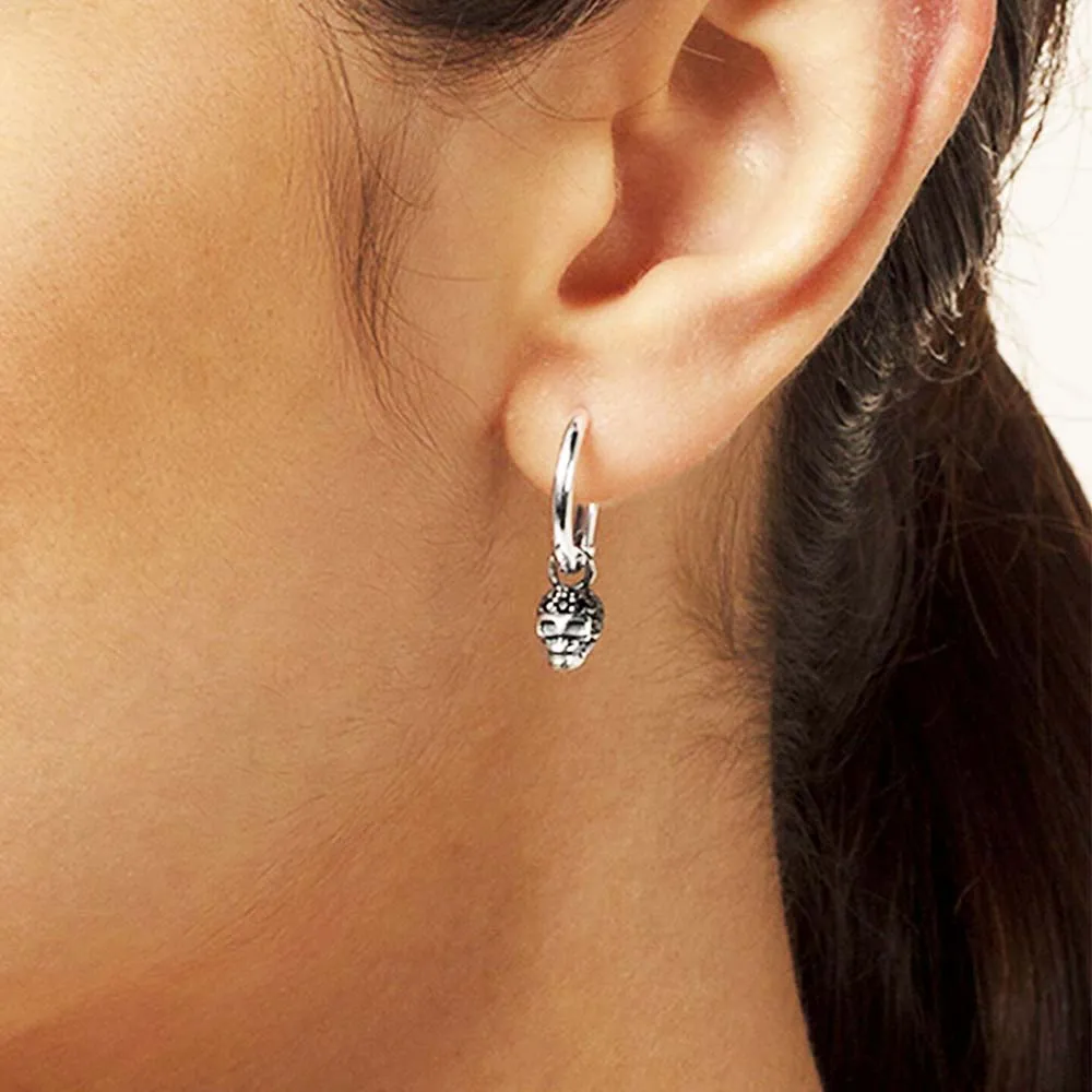 Orecchini A Cerchio Con Teschio In Argento 925, Piccoli, Unisex, Gioielli Ipoallergenici Con Confezione Regalo