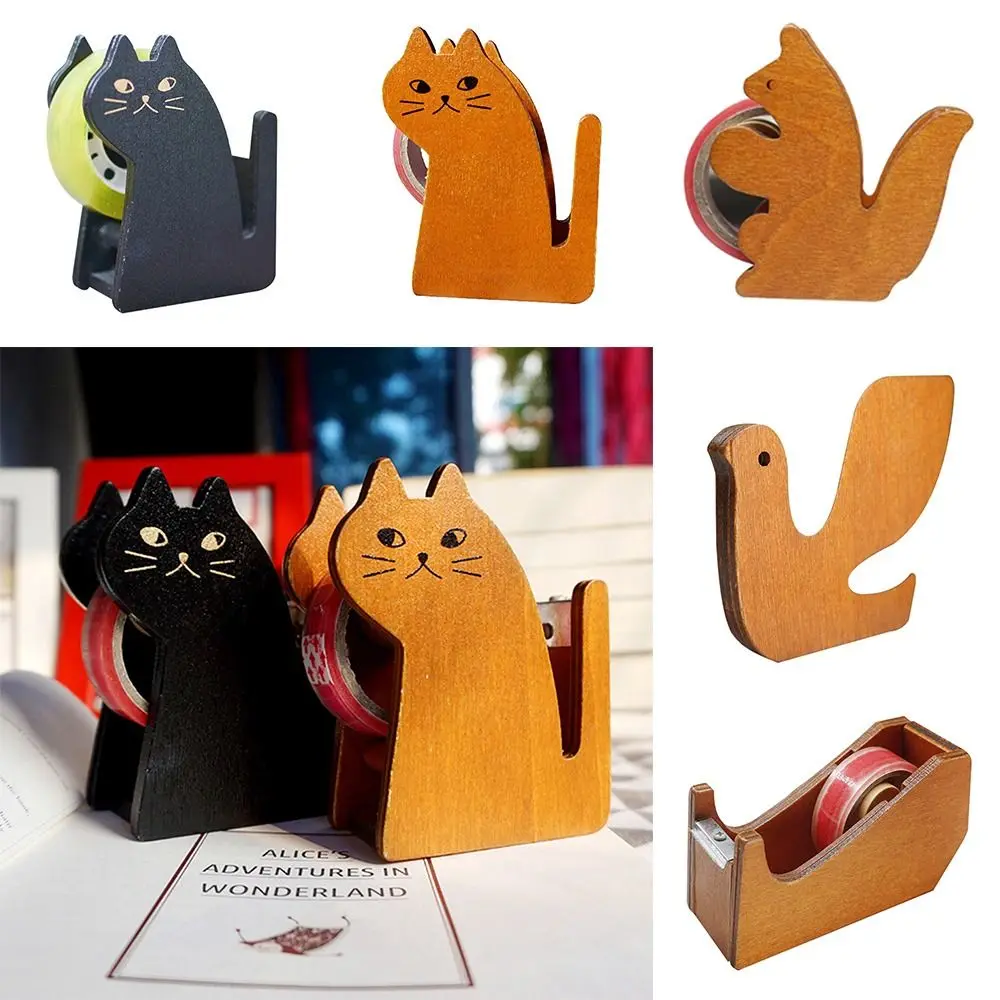 

Stationery Tape Dispenser Cartoon Wooden Animal Shaped Tape Holder Students