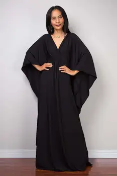 Women Solid Color Cover Up V Neck Batwing Sleeve Plus Size Beach Kaftan Dresses Batwing Sleeve caftans loungewear 1
