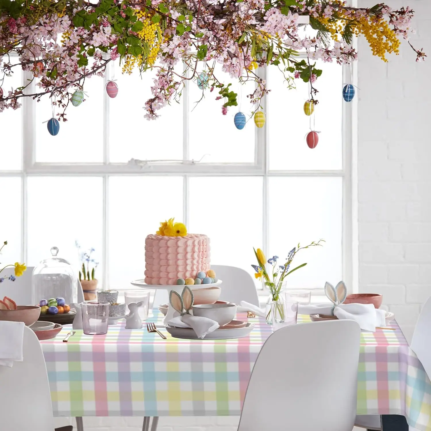 Spring Watercolor Buffalo Plaid Rectangle Tablecloth Wedding Party Decor Kitchen Dining Waterproof Table Cloths Home Decorations 3