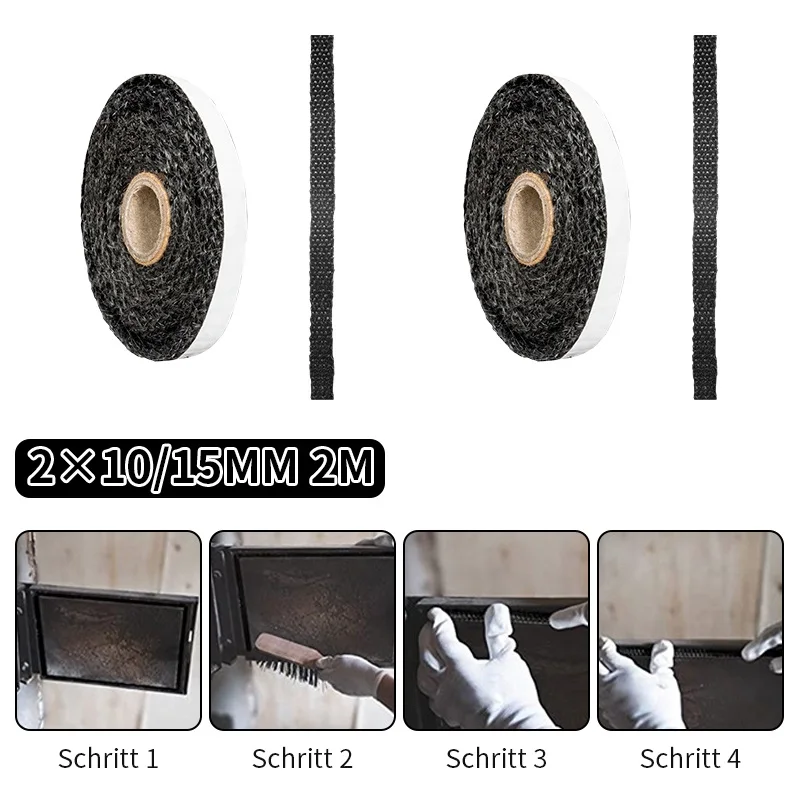 Wood Burning Stove Seal Black Flat Stove Rope Self-Adhesive Fiberglass Fireplace Door Sealing Strip 10/15mm Width 2m Length