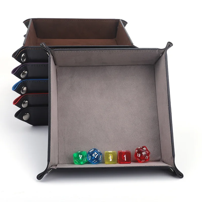 Foldable Dice Tray PU Leather Flannel Game Dice Plate Four Corners Folded Tray Home Desktop Decoration Box Coin Key Storage dice tray