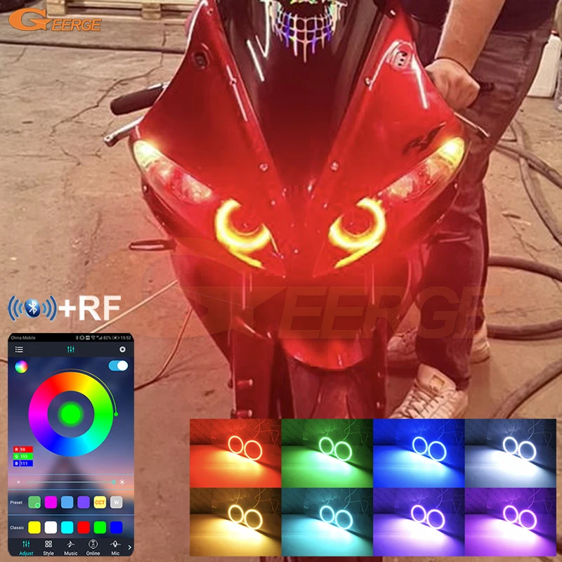 

For Yamaha YZF R1 YZF-R1 2009 2010 2011 2012 2013 2014 Bluetooth App Multi-Color Ultra Bright RGB LED Angel Eyes Kit Halo Rings