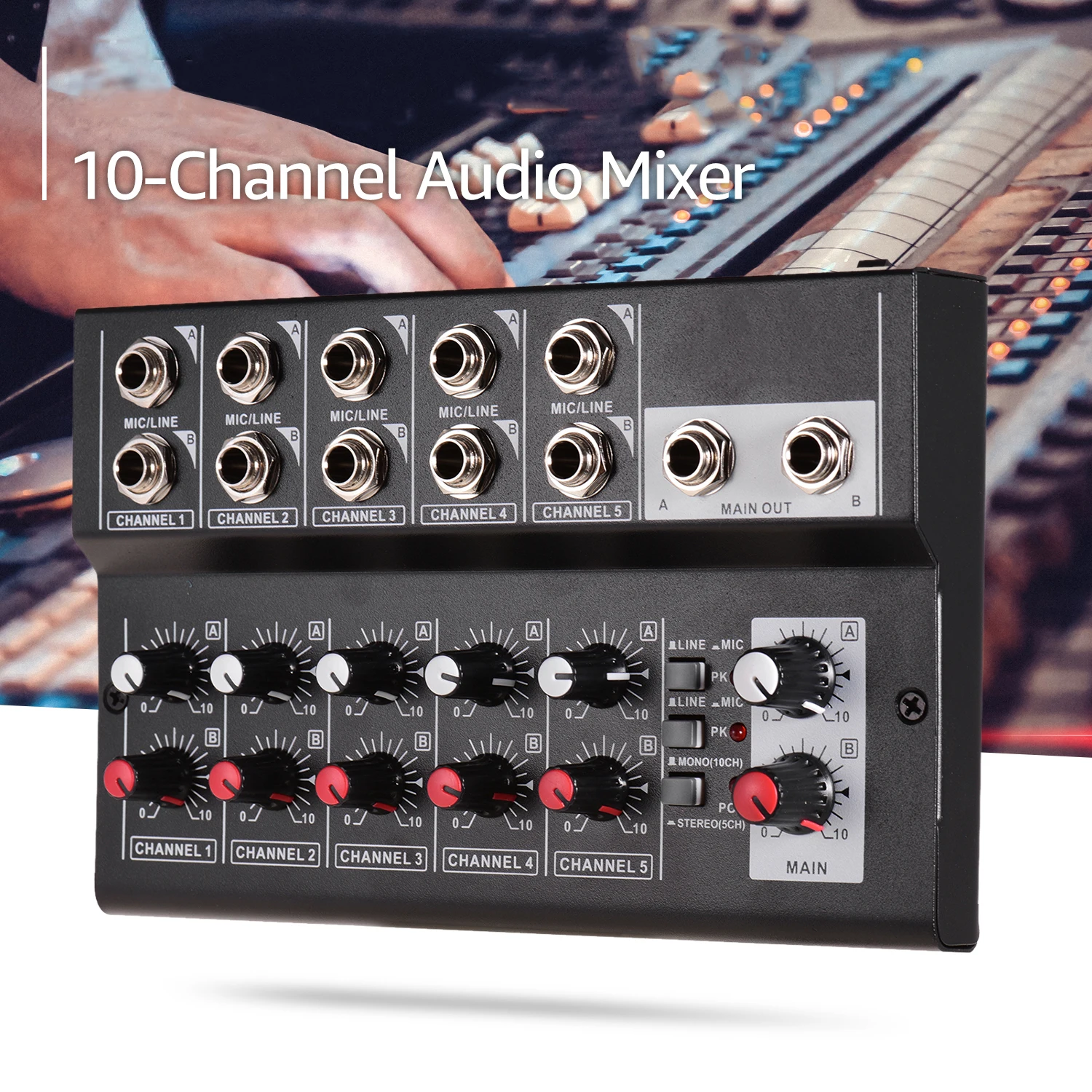10-Channel Digital Audio Mixer for Recording, DJ, Live Broadcast, and Karaoke