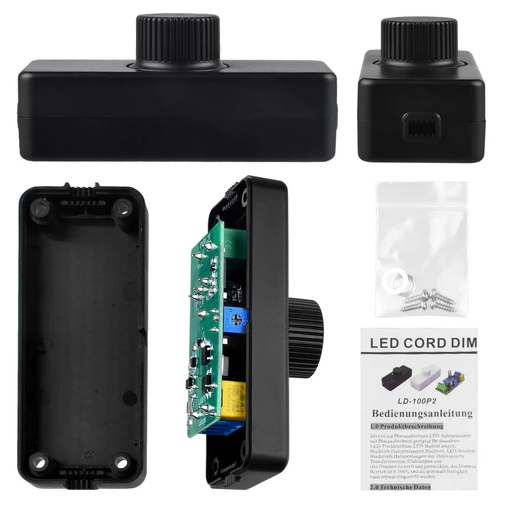 LED Dimmer Switch inline built-in rotary on/off and knob control for dimmable 3-100w led/incandescent/halogen bulbs
