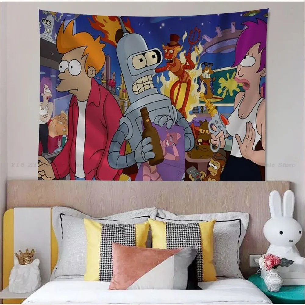 Cartoon F-Futurama Tapestry Tapestry Art Printing Indian Buddha Wall Decoration Witchcraft Bohemian Hippie INS Home Decor
