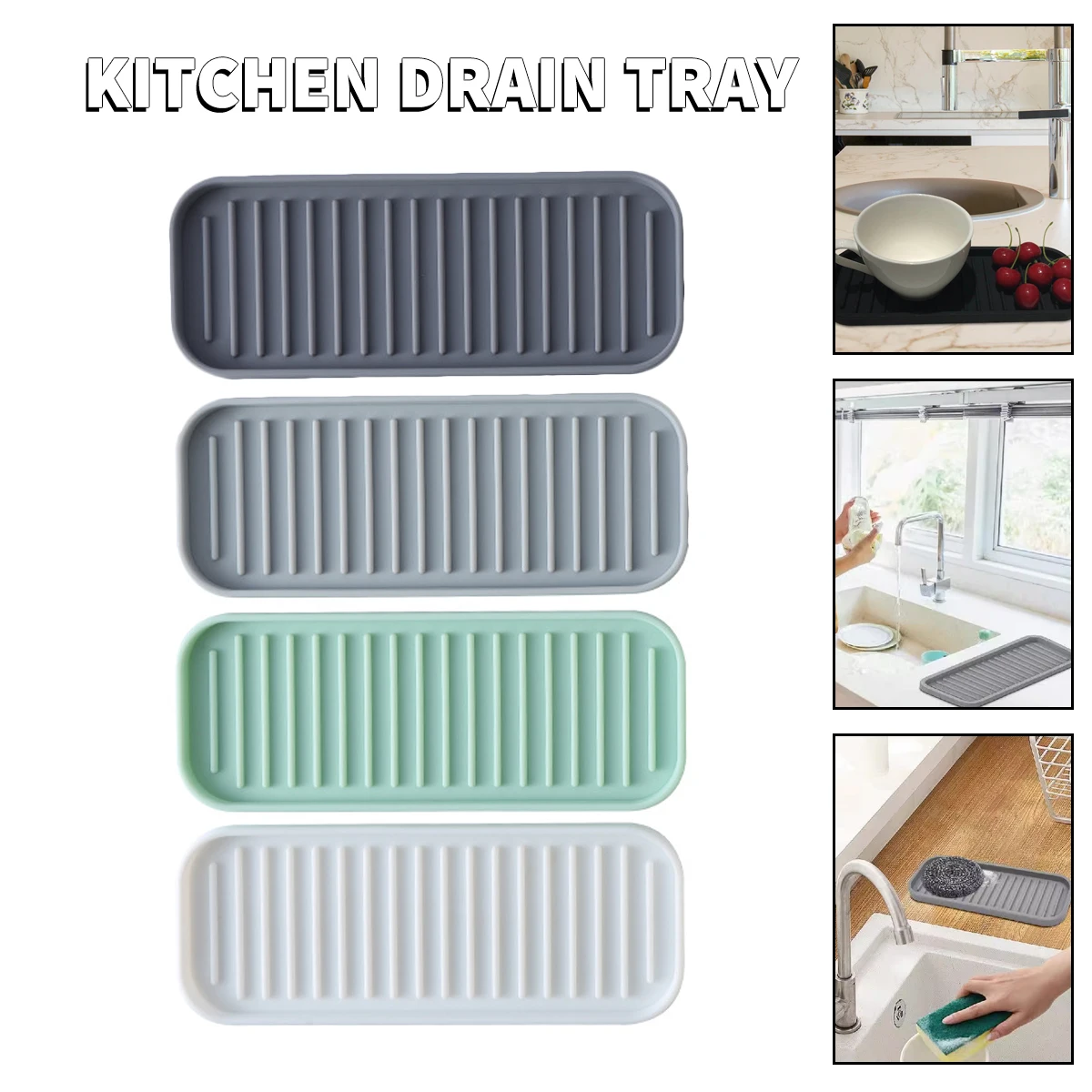 

Silicone Kitchen Sink Soap Dish Self Draining Soap Bar Holder Sponge Tray Counter Caddy Organizer For Dish Soap Dispenser
