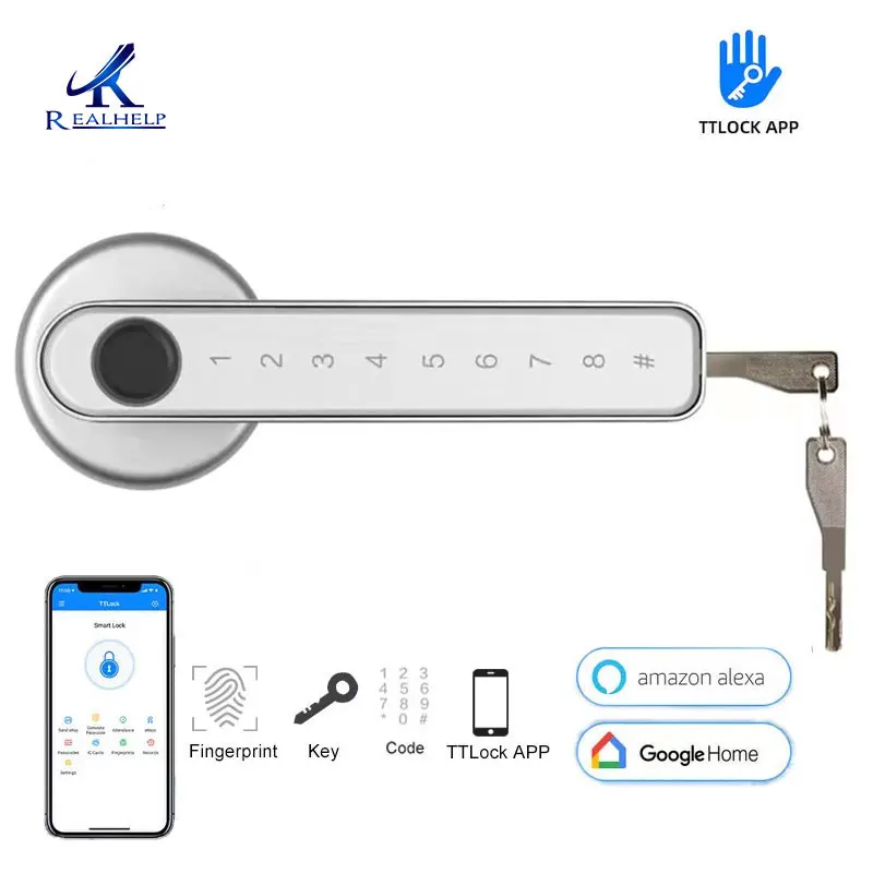 latch smart lock TTlock Tuya Smart Home Fingerprint Electronic Door Lock Password APP Bluetooth Mechanical Key Security Biometric Handle Lock gliderol remote Access Control Systems