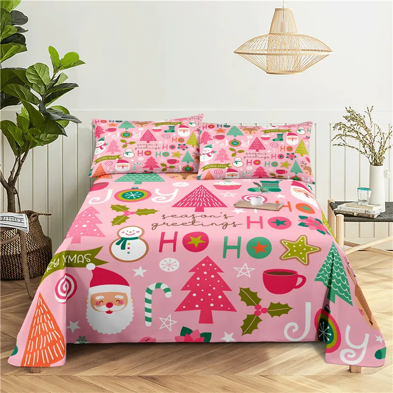 

Christmas 0.9/1.2/1.5/1.8/2.0m Digital Printing Polyester Bed Flat Sheet With Pillowcase Print Bedding Set