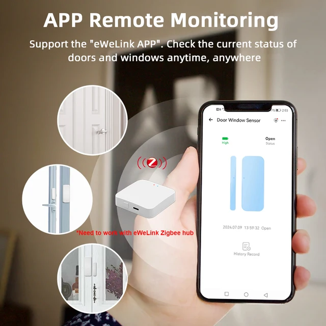 eWelink Zigbee Smart Door And Window Sensor APP Remote Monitoring Home Security Works With Alexa Google Assistant Yandex Alice 2