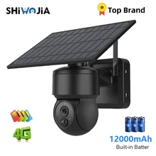SHIWOJI WIFI/4G SIM Solar Camera Security Outdoor Power Cctv 12000mAh Battery IP66 Wireless 2 Way Talk Detect Black Solar IP Cam