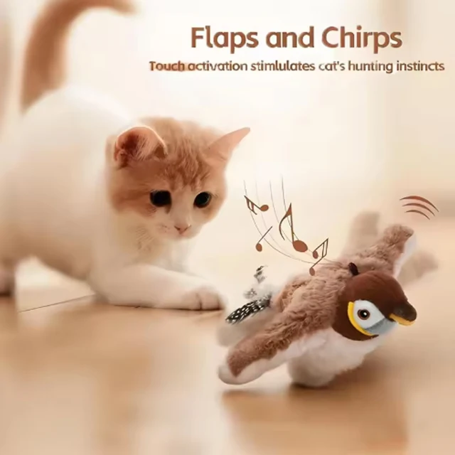Hot Simulated Bird Cat Toy Interactive Toys Dog Rechargeable Chirping Flapping Bird(no Flying) Touch Activated Plush Toy Pet 2
