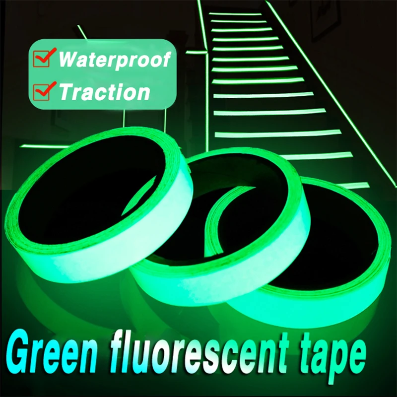 Description Picture 5 of item5 Sizes Luminous Fluorescent Night Self-adhesive Glow In The Dark Sticker Safety Security Home Decoration Warning Adhesive Tape