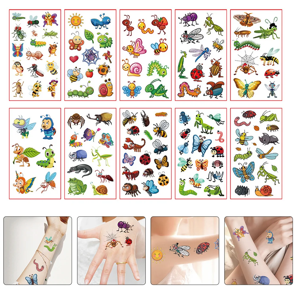 

10 Sheets Temporary Tattoos Nature Body Sticker Waterproof Insects Decor Hand Stickers Birthday Party Classroom Rewards Gift