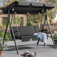 Patio Porch Swing for Adults, 3 Seat Porch Swings with Adjustable Canopy Outside Swing Bench with Removable Cushion, Suitable 1