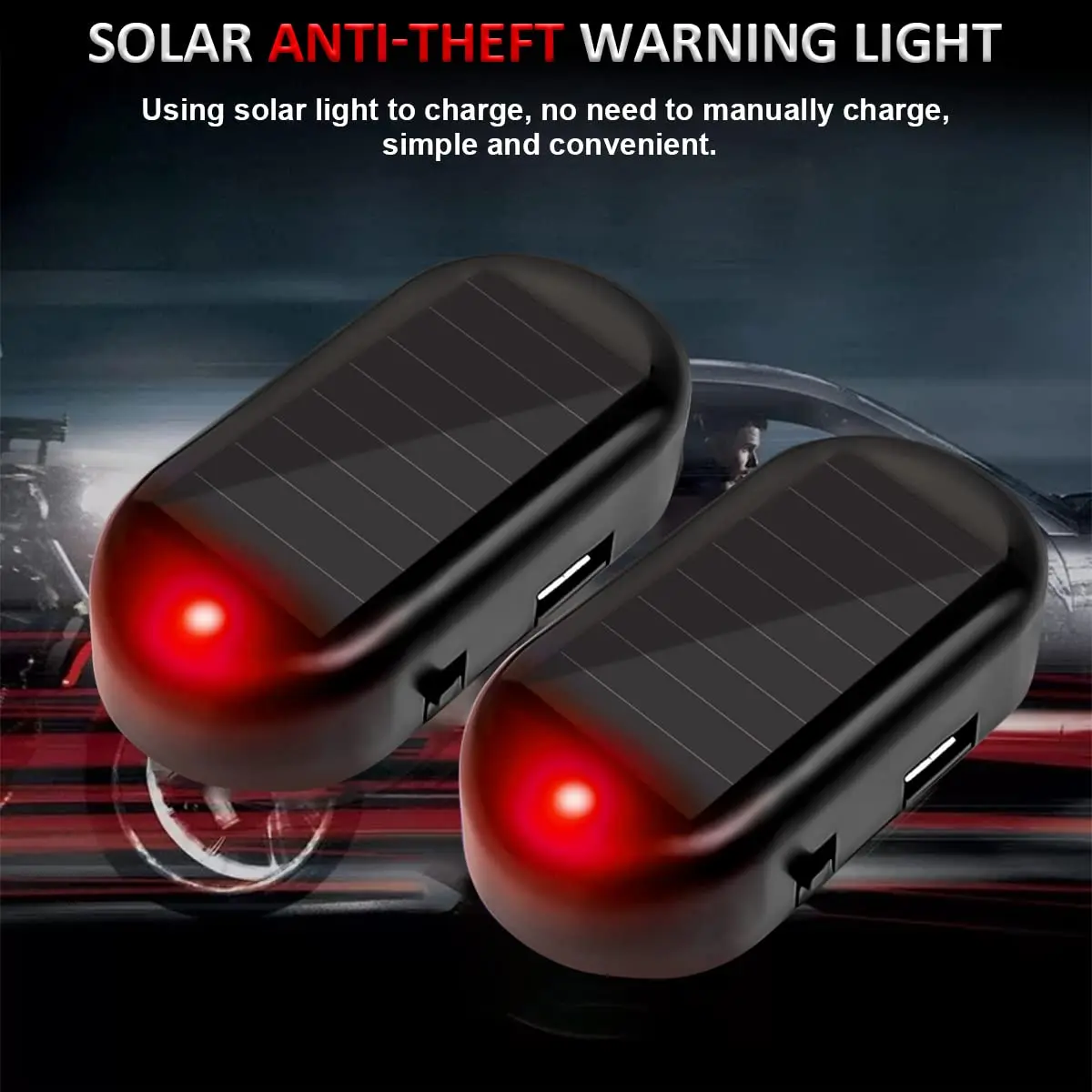 Car Solar Dummy Alarm Anti-Theft LED Flash Light Safety Warning Lights with USB Port Universal Car Accessory.