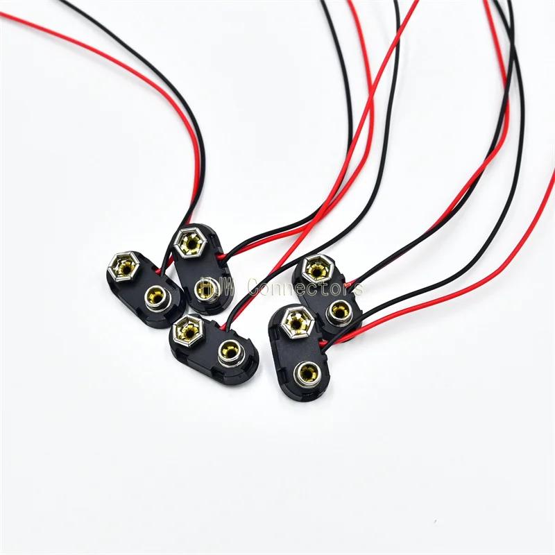 

50pcs 9 Volt 9V Snap on Strap Battery Clip Connector T Type Hard Shell Buckle Holder 15cm Lead Wire Cable DC Holder