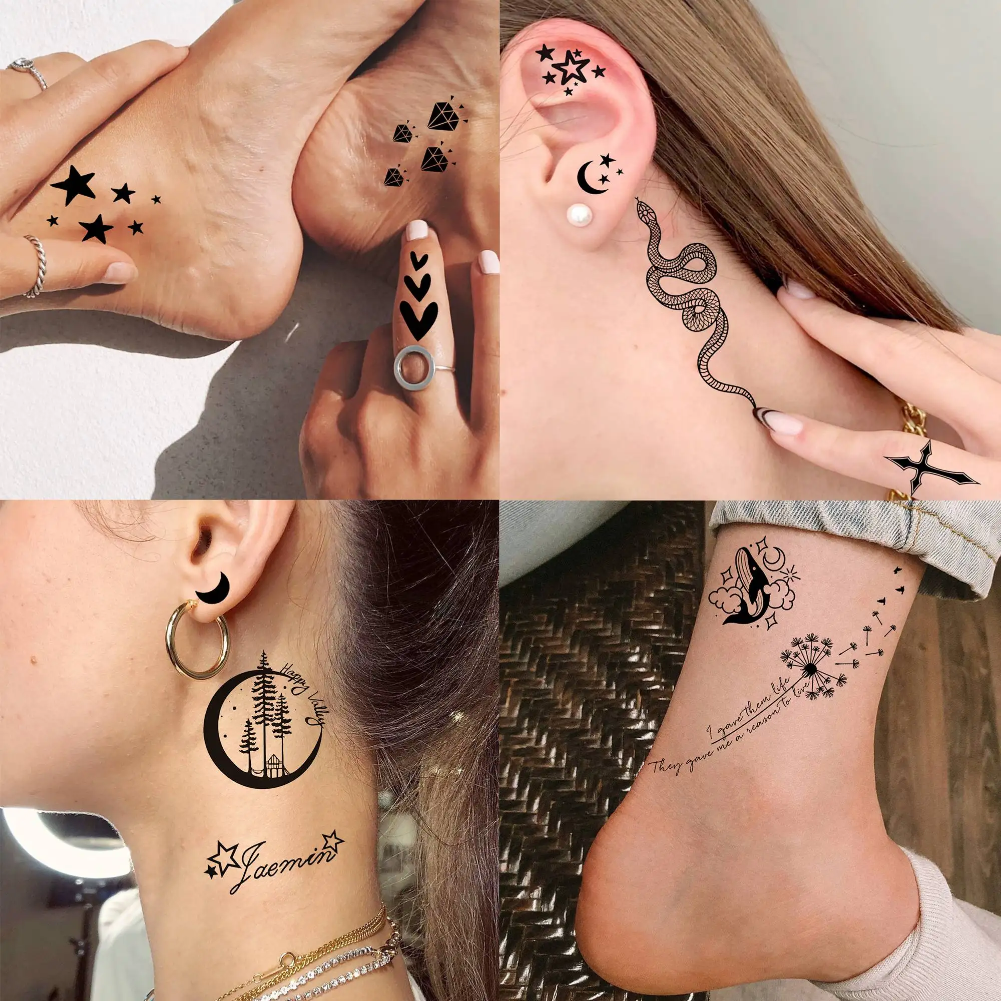 15 Sheets Small Temporary Tattoos For Women Adults Hands Neck Tattoo Sticker Tiny Fresh Pattern Moon Butterfly Fake Tattoo Paste 3