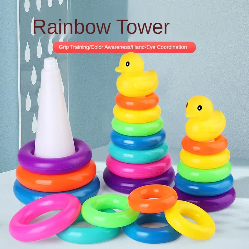 Educational Toys Children Puzzle Pyramid Tower Cup Stacking Duck Toys Baby Montessori Educational Beach Kids Pool Bathtub Toy 0 12 Month Boy Gift