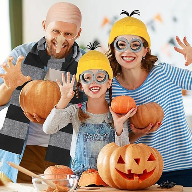 652F Gru Costume Accessories False Nose Bald Caps Black and Gray Scarves Bald Hat Set Party Supplies for Halloween